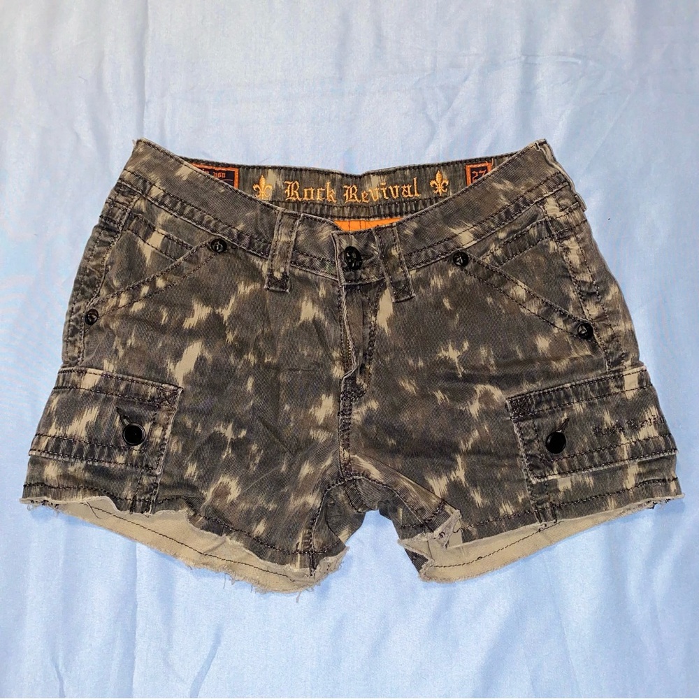Rock Revival Camo Jean Shorts Distressed Style